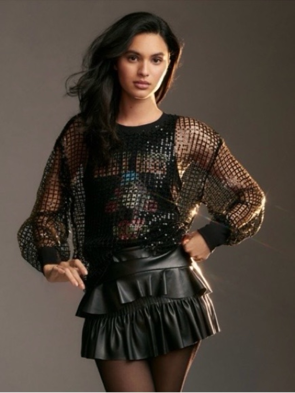 Anthropologie Black Guns N’ Roses Sequin Shine Top